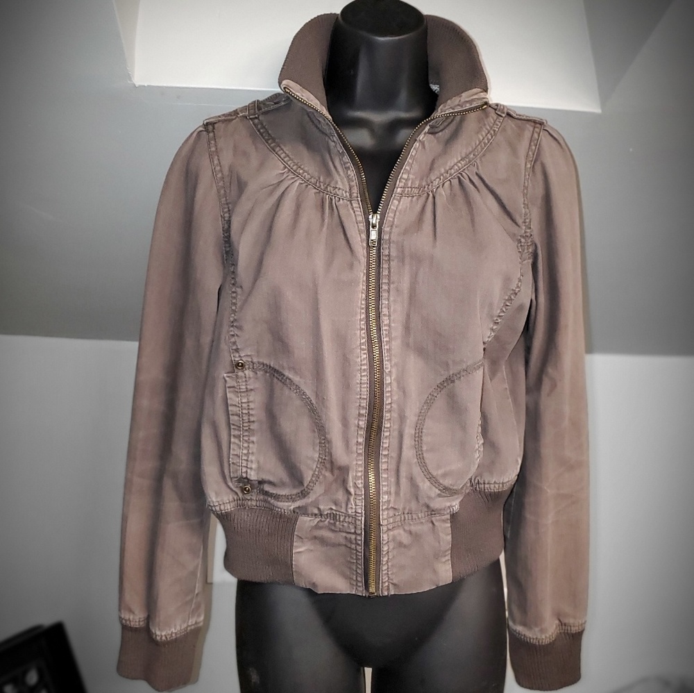Light Weight Full Zip Brown Washed Jacket - Picture 2 of 6